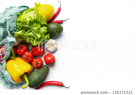 Fresh produce in string bag for healthy eating 136172521