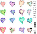 Collection of Hand-Drawn Soft Pastel Tones Hearts for Love Themes 136172682
