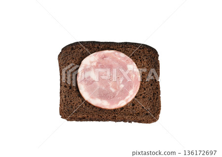 Bread with a piece of sausage. Bread with a piece of sausage. 136172697
