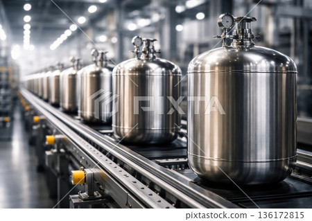 Stainless Steel Industrial Tanks in Modern Manufacturing Facility 136172815