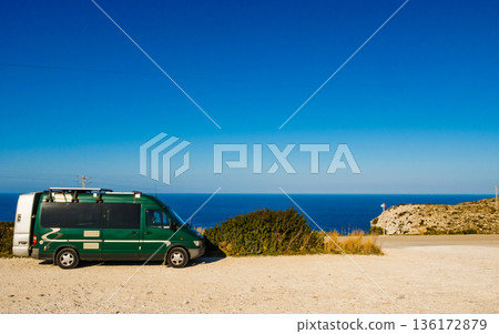 Camper car on Cape San Antonio, Spain Camper car on Cape San Antonio, Spain 136172879