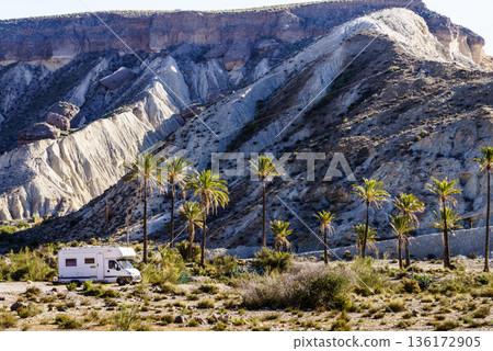 Rv camper in Sierra Alhamilla mountains, Spain. Rv camper in Sierra Alhamilla mountains, Spain. 136172905