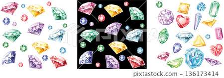 Seamless Crystal Gems Rainbow Vector Set 136173414