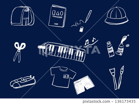 Chalk-style school and children's belongings set | School bag, stationery, music, clothes, hat 136173435
