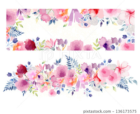 Delicate frame with pink flowers. Hand drawn. Not AI, vector illustration Delicate frame with pink flowers. Hand drawn. Not AI, vector illustration 136173575