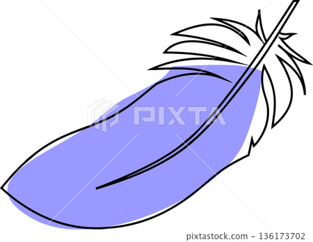 drawing of a blue bird feather with a black outline, decorative element, logo drawing of a blue bird feather with a black outline, decorative element, logo 136173702
