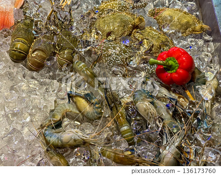 Fresh Seafood Selection on Ice 136173760