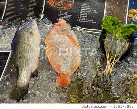 Fresh Seafood Display on Ice Fresh Seafood Display on Ice 136173892