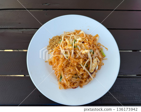 Pad Thai Noodles on White Plate Pad Thai Noodles on White Plate 136173942
