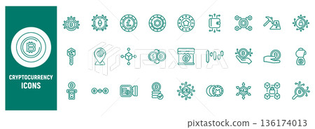 Cryptocurrency line icon set for digital finance systems Cryptocurrency line icon set for digital finance systems 136174013