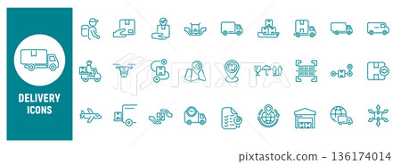 Delivery and logistics line icon set for shipping services Delivery and logistics line icon set for shipping services 136174014