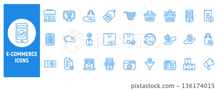 E commerce line icon set for online shopping and retail E commerce line icon set for online shopping and retail 136174015