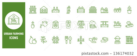 Urban farming line icons for city agriculture 136174032