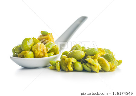 Salad with edamame beans and tofu isolated on white background. Salad with edamame beans and tofu isolated on white background. 136174549