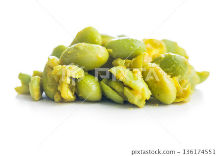 Salad with edamame beans and tofu isolated on white background. Salad with edamame beans and tofu isolated on white background. 136174551