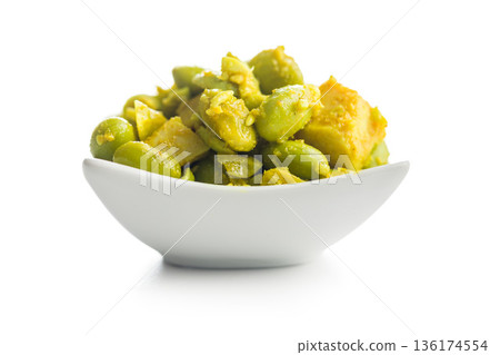 Salad with edamame beans and tofu isolated on white background. 136174554