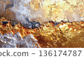 Layered abstract art made of white and gold / Fantastic background material reminiscent of strata and minerals 136174787