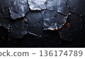 Black cracked earth surface and red light / Dark background material evoking geothermal and volcanic activity 136174789