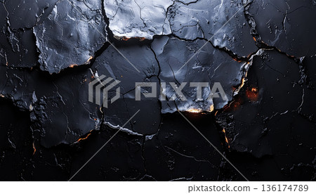 黑色龜裂的地面和紅色的光線/深色背景材料讓人聯想到地熱和火山活動 136174789