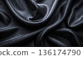 Black silk-like textured fabric / A background material that gives a sense of luxury and softness 136174790