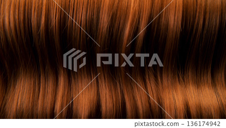 Close-up abstract texture of flowing brown hair forming elegant natural waves and curves. Organic motion, soft light and rich tones create a cinematic beauty background or luxury visual element. 136174942