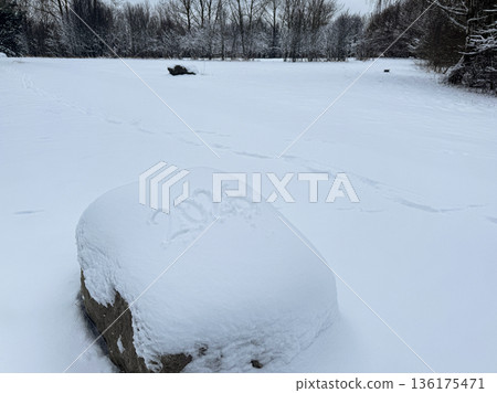 Winter landscape with snow covered rock 2026. 136175471