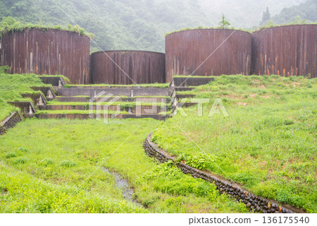 [Toyazawa Sabo Dam] A sabo dam towering in the rain 136175540