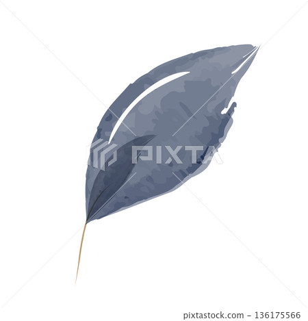 A solitary watercolor leaf is depicted with soft blue and gray tones. A solitary watercolor leaf is depicted with soft blue and gray tones. 136175566