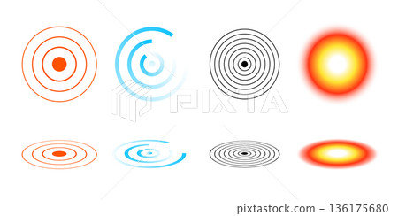 Epicenter circle radar icons set. Vector wave ring radial epicenter target icon. 136175680