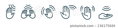 Hand wave sensor motion gesture line icon. Palm wave sensor touch control button automatic signal 136175684