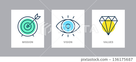 Mission target goal strategy concept. Vision eye line vector business view pictogram design Mission target goal strategy concept. Vision eye line vector business view pictogram design 136175687