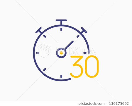 Timer 30 minutes line icon clock. Countdown stopwatch vector digital sport time. Chronometer 30 136175692