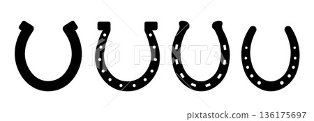 Horseshoe vector icon silhouette lucky design. Horse shoe western design symbol farm isolated logo. Horseshoe vector icon silhouette lucky design. Horse shoe western design symbol farm isolated logo. 136175697