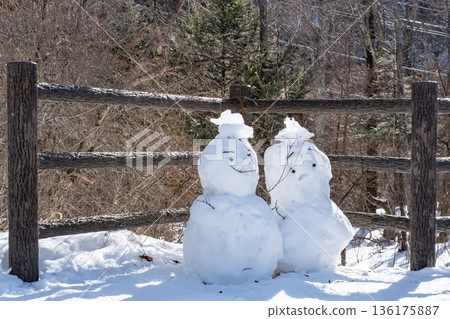 冬日山路上的雪人 136175887