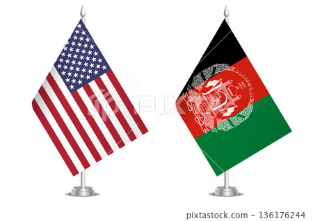 Flags of United States and Afghanistan. The concept of partnership and joint action. Symbol of partnership, cooperation, international collaboration, peaceful negotiations, alliance, bilateral 136176244
