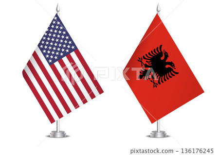 Flags of United States and Albania. The concept of partnership and joint action. Symbol of partnership, cooperation, international collaboration, peaceful negotiations, alliance, bilateral Flags of United States and Albania. The concept of partnership and joint action. Symbol of partnership, cooperation, international collaboration, peaceful negotiations, alliance, bilateral 136176245