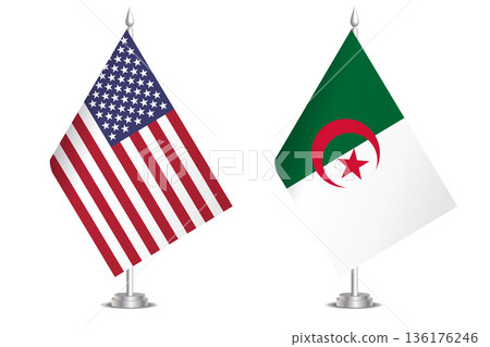Flags of United States and Algeria. The concept of partnership and joint action. Symbol of partnership, cooperation, international collaboration, peaceful negotiations, alliance, bilateral 136176246
