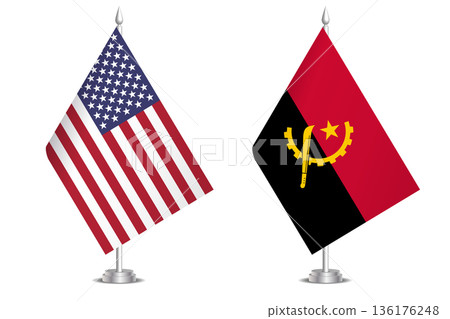 Flags of United States and Angola. The concept of partnership and joint action. Symbol of partnership, cooperation, international collaboration, peaceful negotiations, alliance, bilateral Flags of United States and Angola. The concept of partnership and joint action. Symbol of partnership, cooperation, international collaboration, peaceful negotiations, alliance, bilateral 136176248