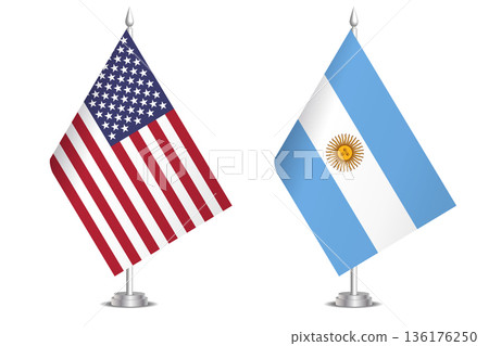 Flags of United States and Argentina. The concept of partnership and joint action. Symbol of partnership, cooperation, international collaboration, peaceful negotiations, alliance, bilateral 136176250