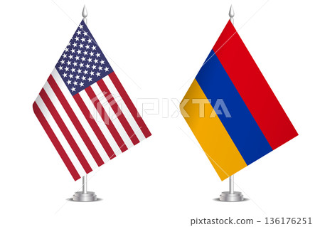 Flags of United States and Armenia. The concept of partnership and joint action. Symbol of partnership, cooperation, international collaboration, peaceful negotiations, alliance, bilateral 136176251