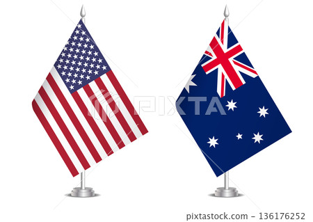 Flags of United States and Australia. The concept of partnership and joint action. Symbol of partnership, cooperation, international collaboration, peaceful negotiations, alliance, bilateral Flags of United States and Australia. The concept of partnership and joint action. Symbol of partnership, cooperation, international collaboration, peaceful negotiations, alliance, bilateral 136176252