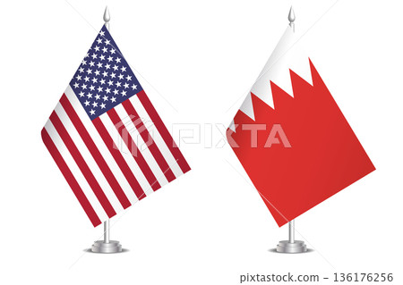 Flags of United States and Bahrain. The concept of partnership and joint action. Symbol of partnership, cooperation, international collaboration, peaceful negotiations, alliance, bilateral 136176256