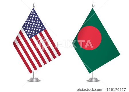 Flags of United States and Bangladesh. The concept of partnership and joint action. Symbol of partnership, cooperation, international collaboration, peaceful negotiations, alliance, bilateral 136176257