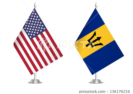 Flags of United States and Barbados. The concept of partnership and joint action. Symbol of partnership, cooperation, international collaboration, peaceful negotiations, alliance, bilateral 136176258