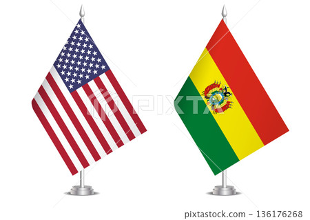 Flags of United States and Bolivia. The concept of partnership and joint action. Symbol of partnership, cooperation, international collaboration, peaceful negotiations, alliance, bilateral 136176268