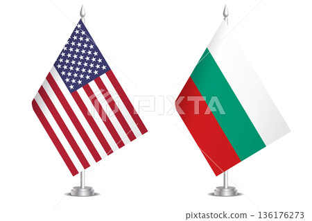 Flags of United States and Bulgaria. The concept of partnership and joint action. Symbol of partnership, cooperation, international collaboration, peaceful negotiations, alliance, bilateral Flags of United States and Bulgaria. The concept of partnership and joint action. Symbol of partnership, cooperation, international collaboration, peaceful negotiations, alliance, bilateral 136176273