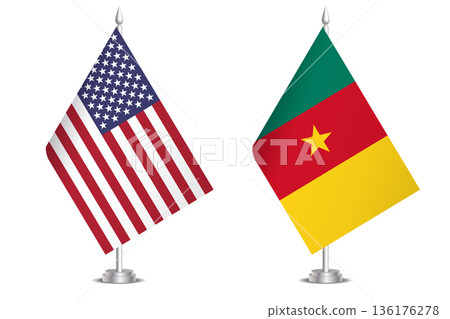 Flags of United States and Cameroon. The concept of partnership and joint action. Symbol of partnership, cooperation, international collaboration, peaceful negotiations, alliance, bilateral 136176278