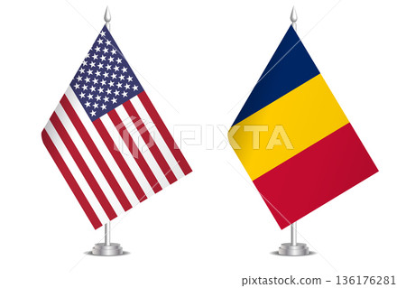 Flags of United States and Chad. The concept of partnership and joint action. Symbol of partnership, cooperation, international collaboration, peaceful negotiations, alliance, bilateral communication Flags of United States and Chad. The concept of partnership and joint action. Symbol of partnership, cooperation, international collaboration, peaceful negotiations, alliance, bilateral communication 136176281
