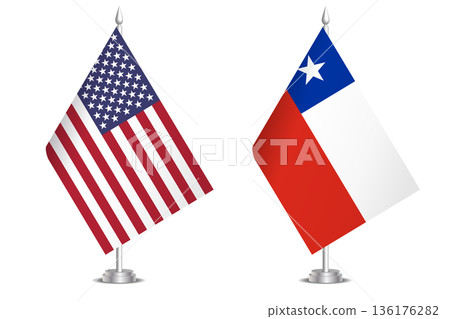 Flags of United States and Chile. The concept of partnership and joint action. Symbol of partnership, cooperation, international collaboration, peaceful negotiations, alliance, bilateral communication 136176282
