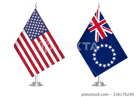Flags of United States and Cook Islands. The concept of partnership and joint action. Symbol of partnership, cooperation, international collaboration, peaceful negotiations, alliance, bilateral 136176289